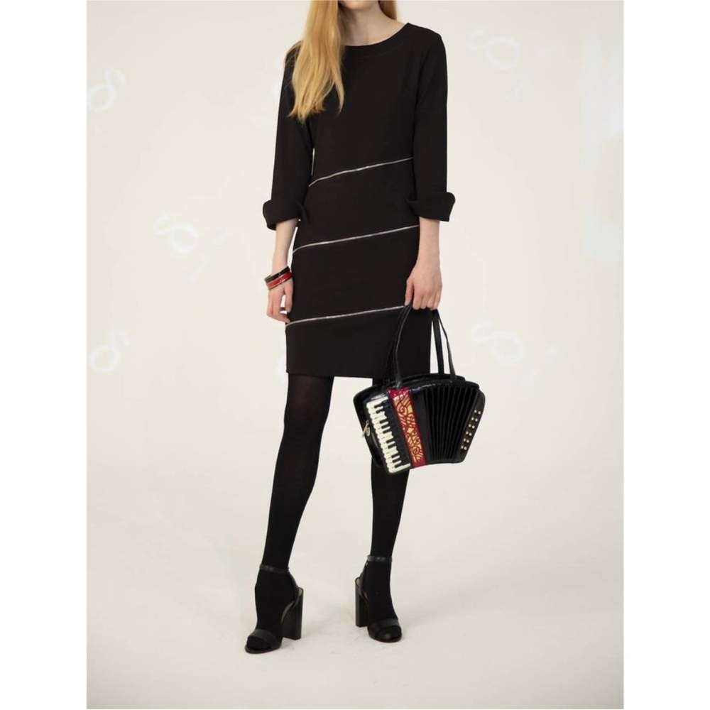 Samuel Dong NWT Black Zipper Sheath Dress 3/4 Sleeves Size M